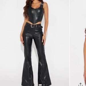 Women's Black Faux Leather Jumpsuit *2 piece set*